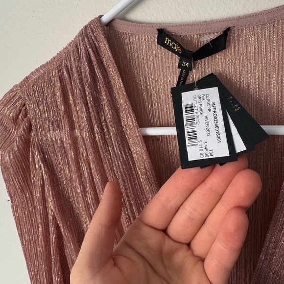 Maje Rosina Lamé Ruched Dress Barbie Wedding Events Size 34 NWT - Picture 9 of 15